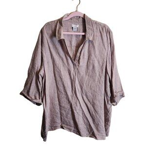 Antibes Blanc 100% Linen Lagonlook Minimalist Neutral Tan Tunic Size 2X